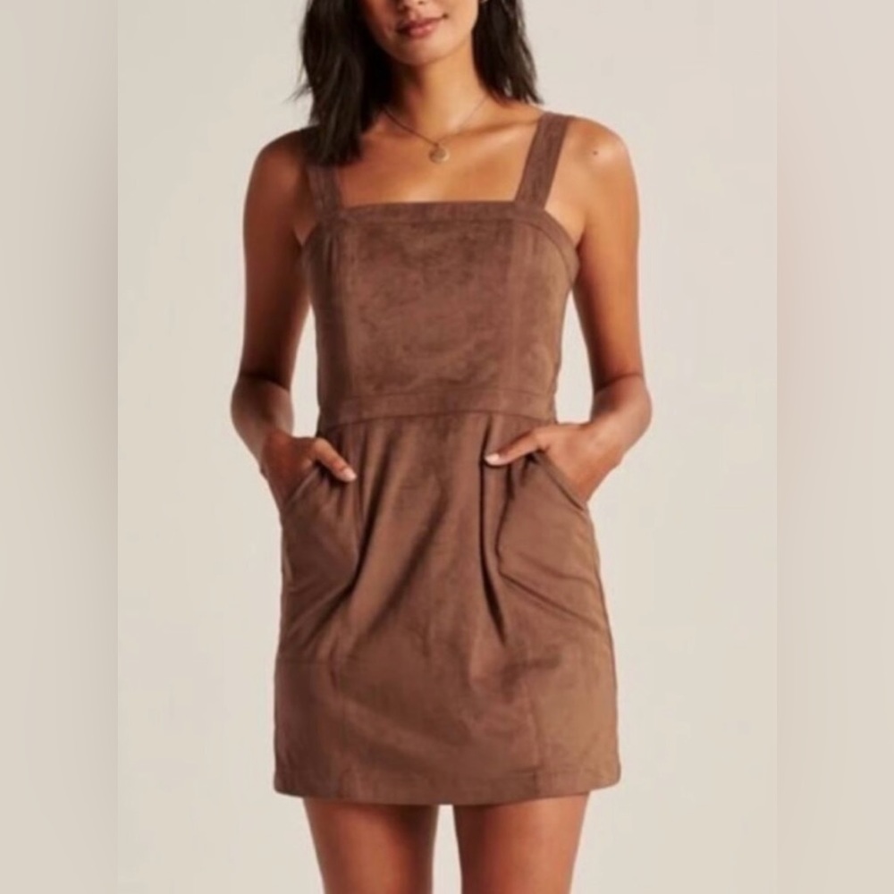 Abercrombie & Fitch Brown Faux Suede Pinafore Dress with Adjustable Straps